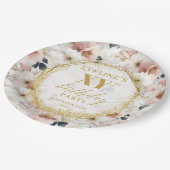 Joyful Floral Dusty Pink Birthday Paper Plates ペーパープレート (アングル)