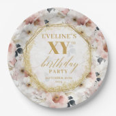 Joyful Floral Dusty Pink Birthday Paper Plates ペーパープレート (正面)