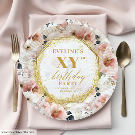 Joyful Floral Dusty Pink Birthday Paper Plates ペーパープレート