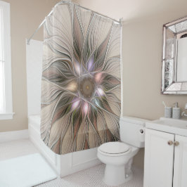 Joyful Flower Abstract Beige Brown Floral Fractal シャワーカーテン