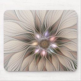 Joyful Flower Abstract Beige Brown Floral Fractal マウスパッド