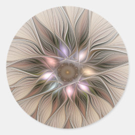 Joyful Flower Abstract Beige Brown Floral Fractal ラウンドシール