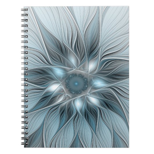 Joyful Flower Abstract Blue Gray Floral Fractal ノートブック (正面)