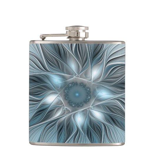 Joyful Flower Abstract Blue Gray Floral Fractal フラスク (正面)