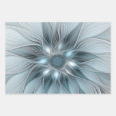 Joyful Flower Abstract Blue Gray Floral Fractal ラッピングペーパーシート (正面)