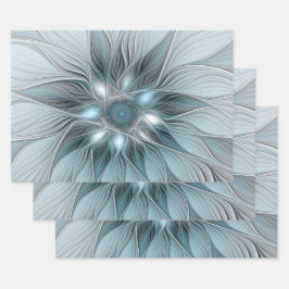 Joyful Flower Abstract Blue Gray Floral Fractal ラッピングペーパーシート