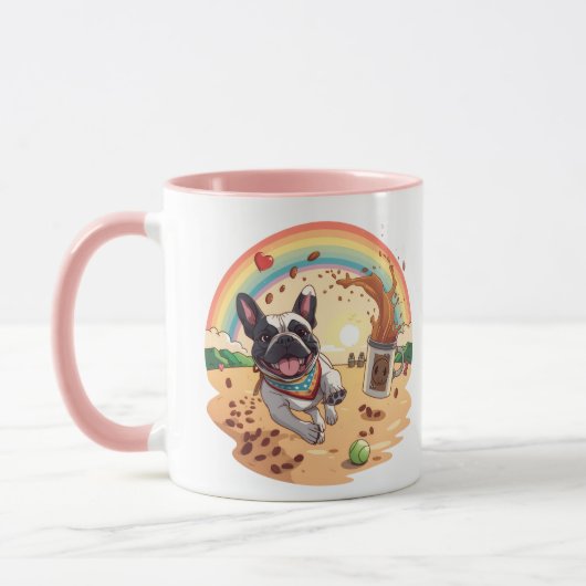 Joyful French Bulldog & Coffee Splash – Paws, マグカップ (左)