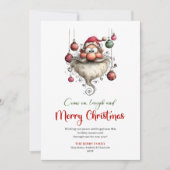 Joyful Funny Santa Playful Red Green Greeting シーズンカード (正面)