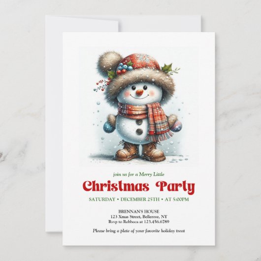 Joyful funny snowman invite festive party digital 招待状 (正面)