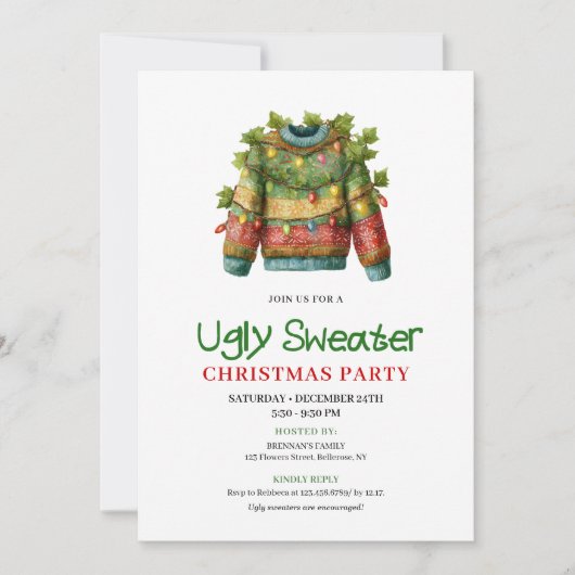 Joyful Funny Ugly Sweater Christmas Invite 招待状 (正面)