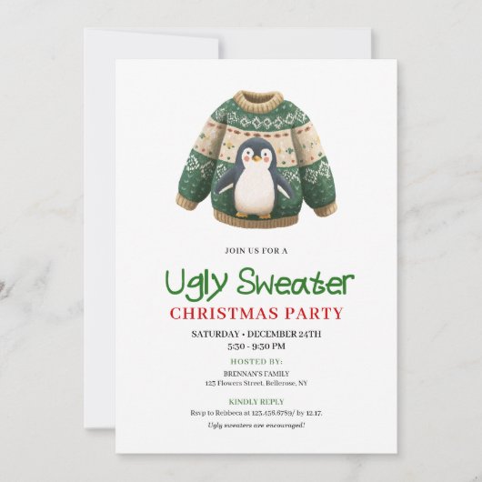 Joyful Funny Ugly Sweater Christmas Invite 招待状 (正面)