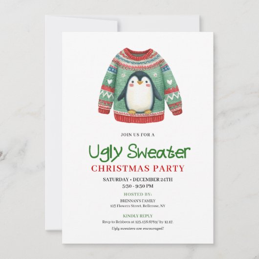 Joyful Funny Ugly Sweater Xmas Invitation 招待状 (正面)