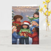 Joyful Gift-Sharing Kids Christmas Card カード (黄色い花)
