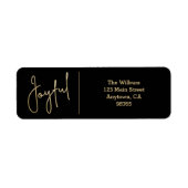 JOYFUL Gold and Black Christmas Return Address ラベル (正面)