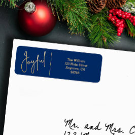 JOYFUL Gold and Blue Christmas Return Address ラベル