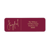 JOYFUL Gold and Cranberry Christmas Return Address ラベル (正面)