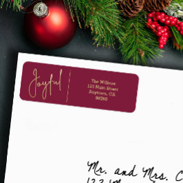JOYFUL Gold and Cranberry Christmas Return Address ラベル