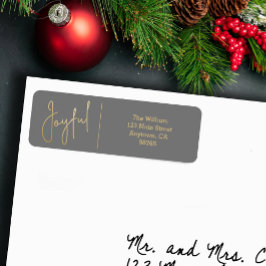 JOYFUL Gold and Gray Christmas Return Address ラベル