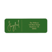 JOYFUL Gold and Green Christmas Return Address ラベル (正面)