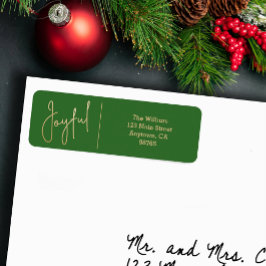 JOYFUL Gold and Green Christmas Return Address ラベル