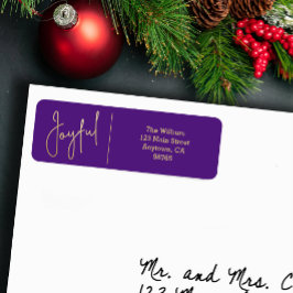 JOYFUL Gold and Purple Christmas Return Address ラベル