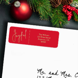 JOYFUL Gold and Red Christmas Return Address ラベル