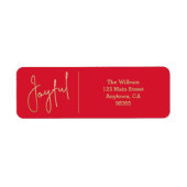 JOYFUL Gold and Red Christmas Return Address ラベル (正面)
