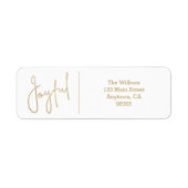 JOYFUL Gold and White Christmas Return Address ラベル (正面)