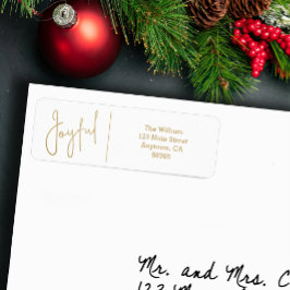 JOYFUL Gold and White Christmas Return Address ラベル
