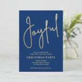 JOYFUL Gold Faux Foil on Blue Christmas Party 招待状 (スタンド正面)