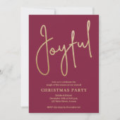 JOYFUL Gold Faux Foil on Cranberry Christmas Party 招待状 (正面)