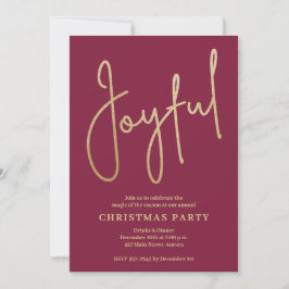 JOYFUL Gold Faux Foil on Cranberry Christmas Party 招待状