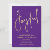 JOYFUL Gold Faux Foil on Purple Christmas Party 招待状 (正面)
