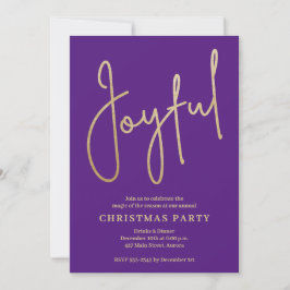 JOYFUL Gold Faux Foil on Purple Christmas Party 招待状