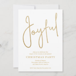 JOYFUL Gold Faux Foil on White Christmas Party 招待状
