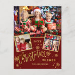 Joyful Gold Frame Modern Script 3 PHOTO Greeting ポストカード<br><div class="desc">Joyful Gold Frame Modern Script 3 PHOTO Greeting Postcard.</div>