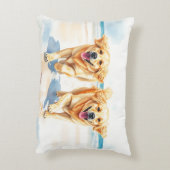 Joyful Golden Retrievers on the Beach – Watercolor アクセントクッション (裏面(縦))