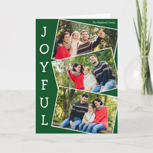 Joyful Green 3家族の写真折り畳みクリスマス シーズンカード (正面)