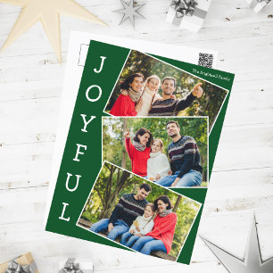 Joyful Green 3家族フォトコラージクリスマス シーズンポストカード