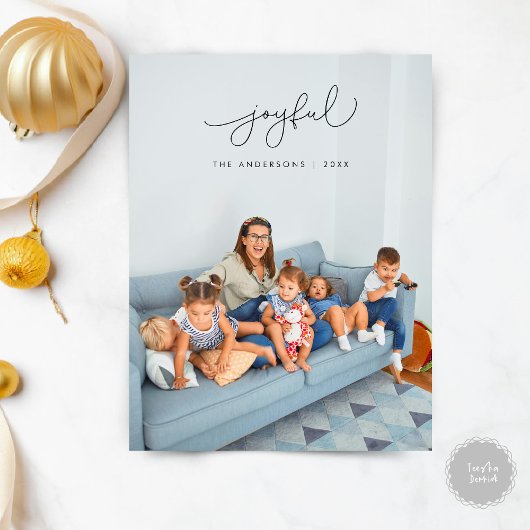 Joyful Greeting, Merry Christmas Family Photo ポストカード