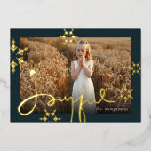 Joyful Hand Drawn Script Geometric Snowflake写真 箔シーズンカード (正面)