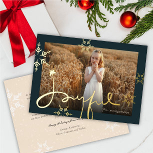 Joyful Hand Drawn Script Geometric Snowflake写真 箔シーズンカード