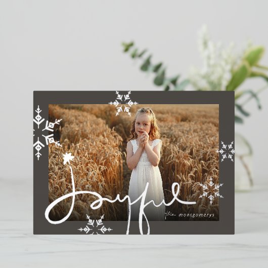 Joyful Hand Drawn Script Geometric Snowflake写真 箔シーズンカード (立ち正面)