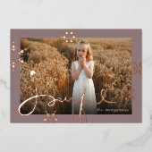 Joyful Hand Drawn Script Geometric Snowflake写真 箔シーズンカード (正面)