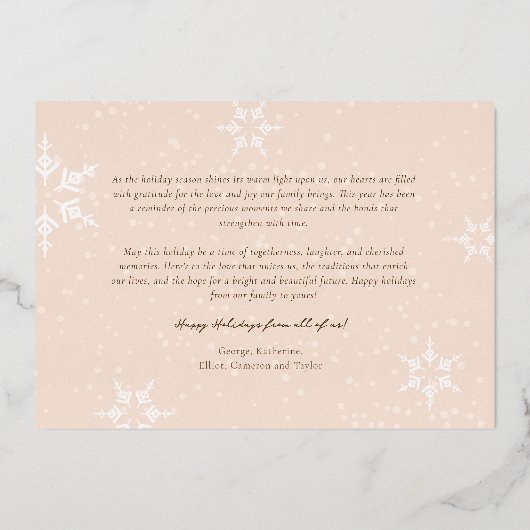 Joyful Hand Drawn Script Geometric Snowflake写真 箔シーズンカード (裏面)