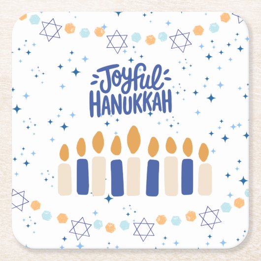 Joyful Hanukkah スクエアペーパーコースター (正面)