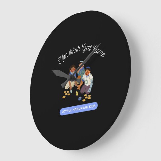Joyful Hanukkah Kids ラージ壁時計 (傾斜)