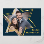 Joyful Hanukkah Star of David Photo Frame 箔招待状 (正面)