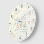Joyful Happy New Year 2026 Kids Name Custom  ラージ壁時計 (傾斜)