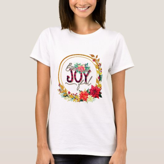 Joyful Holiday Floral and Plaid Christmas Tシャツ (正面)